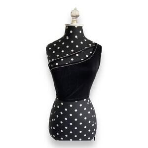 Carabella Womens Top Sz‎ S Black Rhinestones One Shoulder Crop Cropped NEW